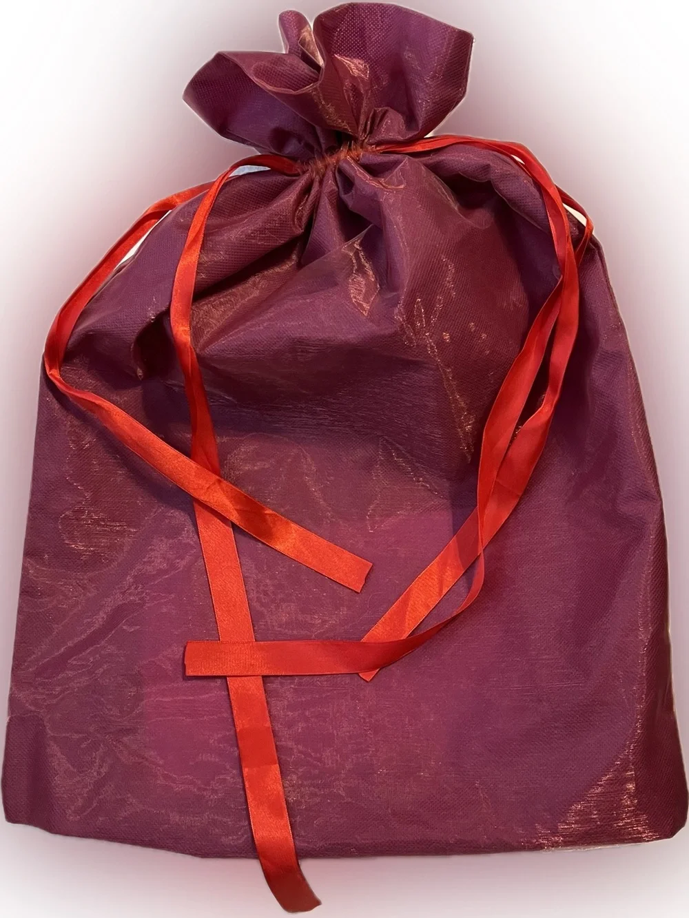 Sheer Organza Wine Colored Fabric Gift Tote Bag Red Satin Ribbon Drawstring